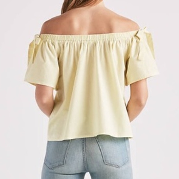 New Lucky Brand Off Shoulder Tie Cotton Top Yellow - Picture 3 of 7
